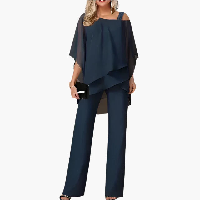 Women's Elegant Wide-Leg Pants and Off-Shoulder Top Set – Fashionable Occasion Outfit