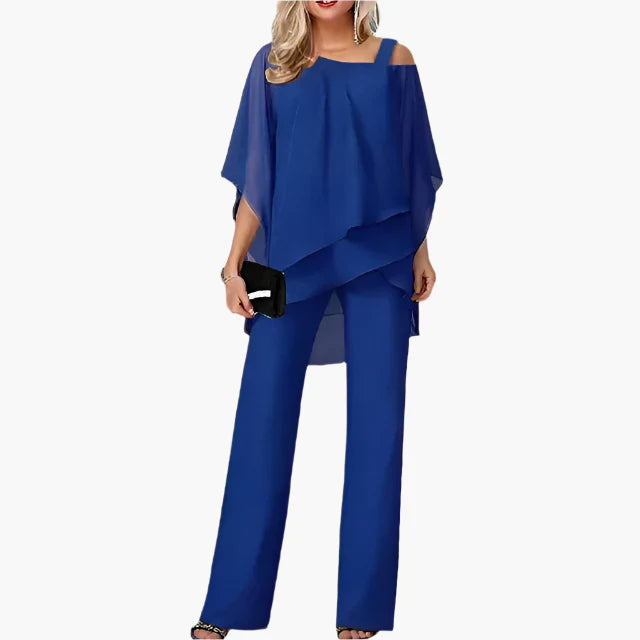 Women's Elegant Wide-Leg Pants and Off-Shoulder Top Set – Fashionable Occasion Outfit