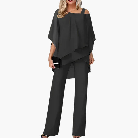 Women's Elegant Wide-Leg Pants and Off-Shoulder Top Set – Fashionable Occasion Outfit