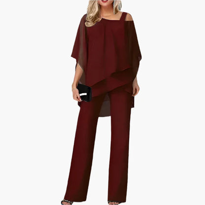 Women's Elegant Wide-Leg Pants and Off-Shoulder Top Set – Fashionable Occasion Outfit