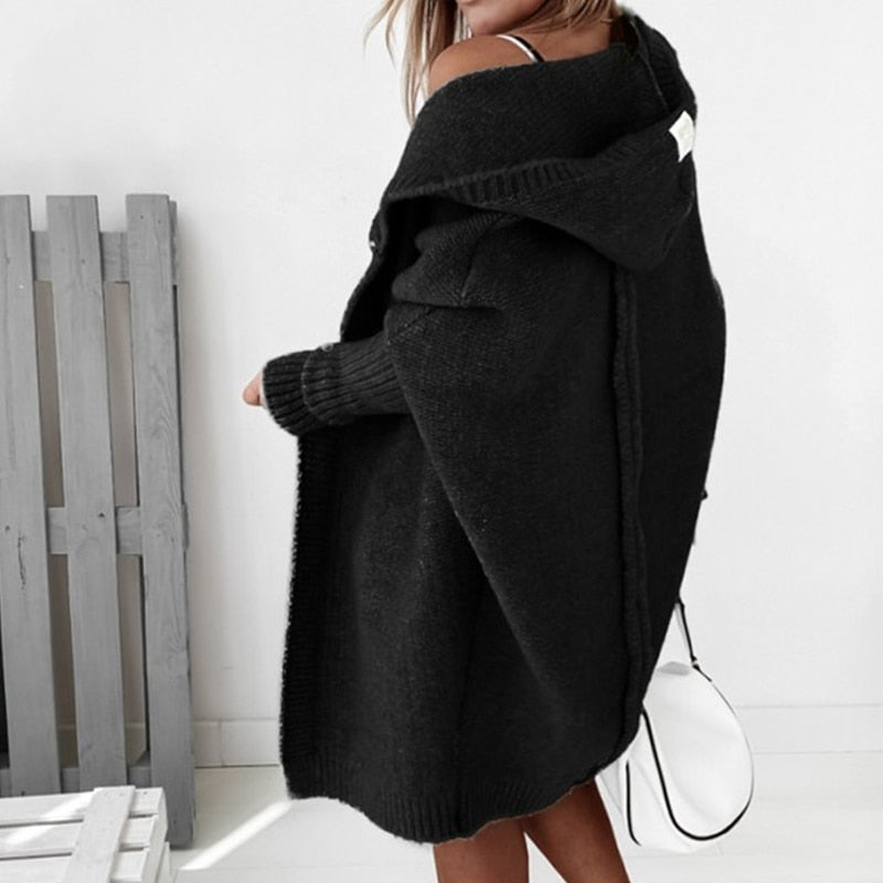 Women's Cozy Hooded Oversized Cardigan – Casual Autumn Winter Knitwear