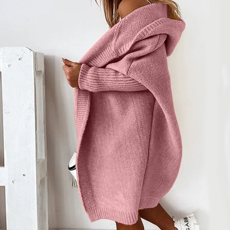 Women's Cozy Hooded Oversized Cardigan – Casual Autumn Winter Knitwear