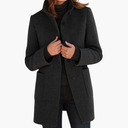 Women's Classic Straight-Cut Winter Coat with High Collar – Elegant Everyday Outerwear