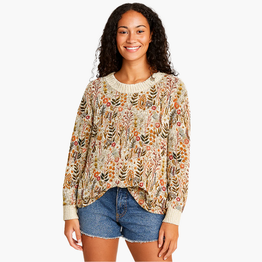 Women's Relaxed Fit Floral Pattern Casual Sweater Top