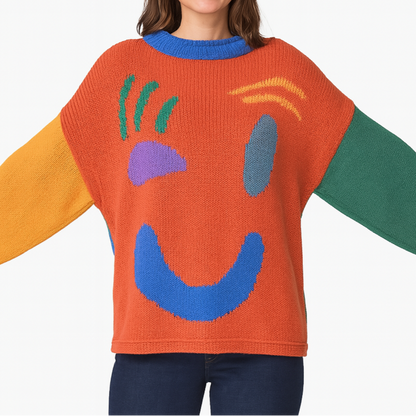 Women's Artistic Graphic Knit Jumper Casual Relaxed Fit Sweater