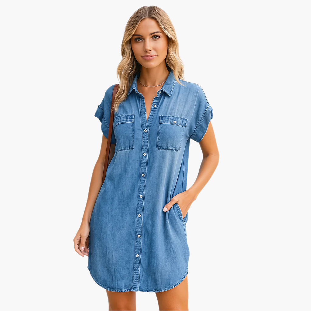 Women's Casual Button-Front Denim Shirt Dress for Everyday Style