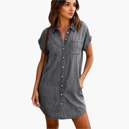 Women's Casual Button-Front Denim Shirt Dress for Everyday Style