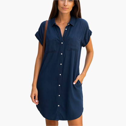 Women's Casual Button-Front Denim Shirt Dress for Everyday Style