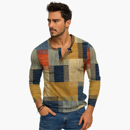 Men's Patchwork Casual Knit Sweater – Stylish Autumn & Winter Henley Pullover