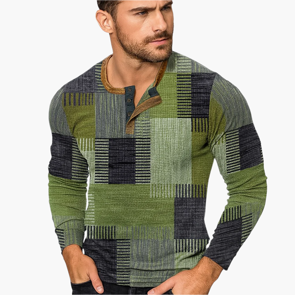 Men's Patchwork Casual Knit Sweater – Stylish Autumn & Winter Henley Pullover