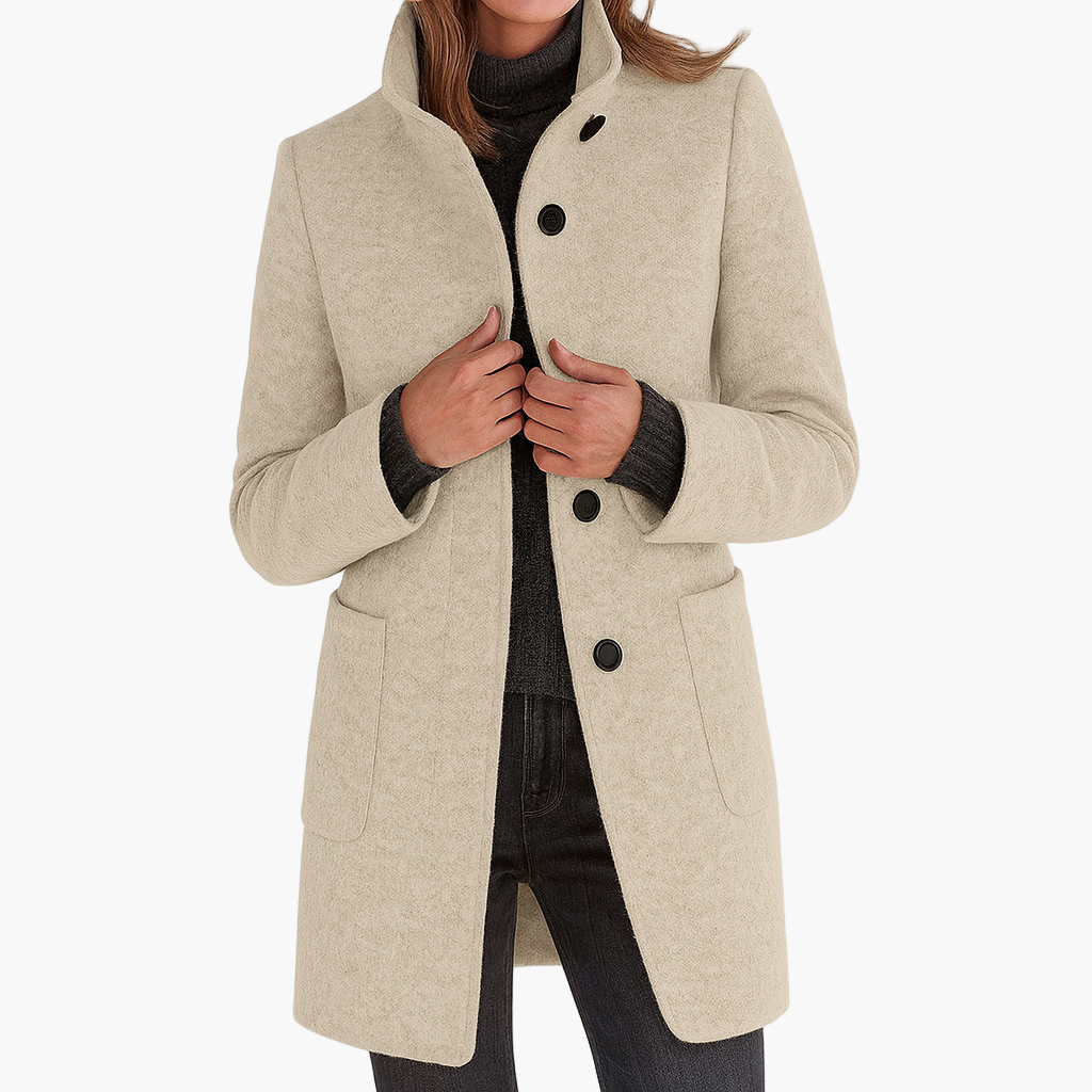 Women's Classic Straight-Cut Winter Coat with High Collar – Elegant Everyday Outerwear