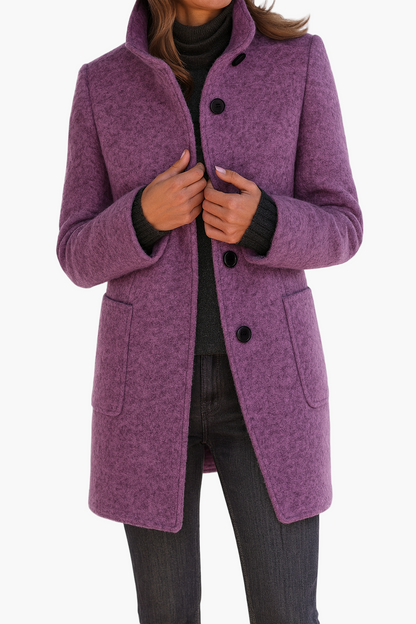 Women's Classic Straight-Cut Winter Coat with High Collar – Elegant Everyday Outerwear