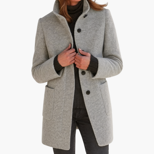 Women's Classic Straight-Cut Winter Coat with High Collar – Elegant Everyday Outerwear