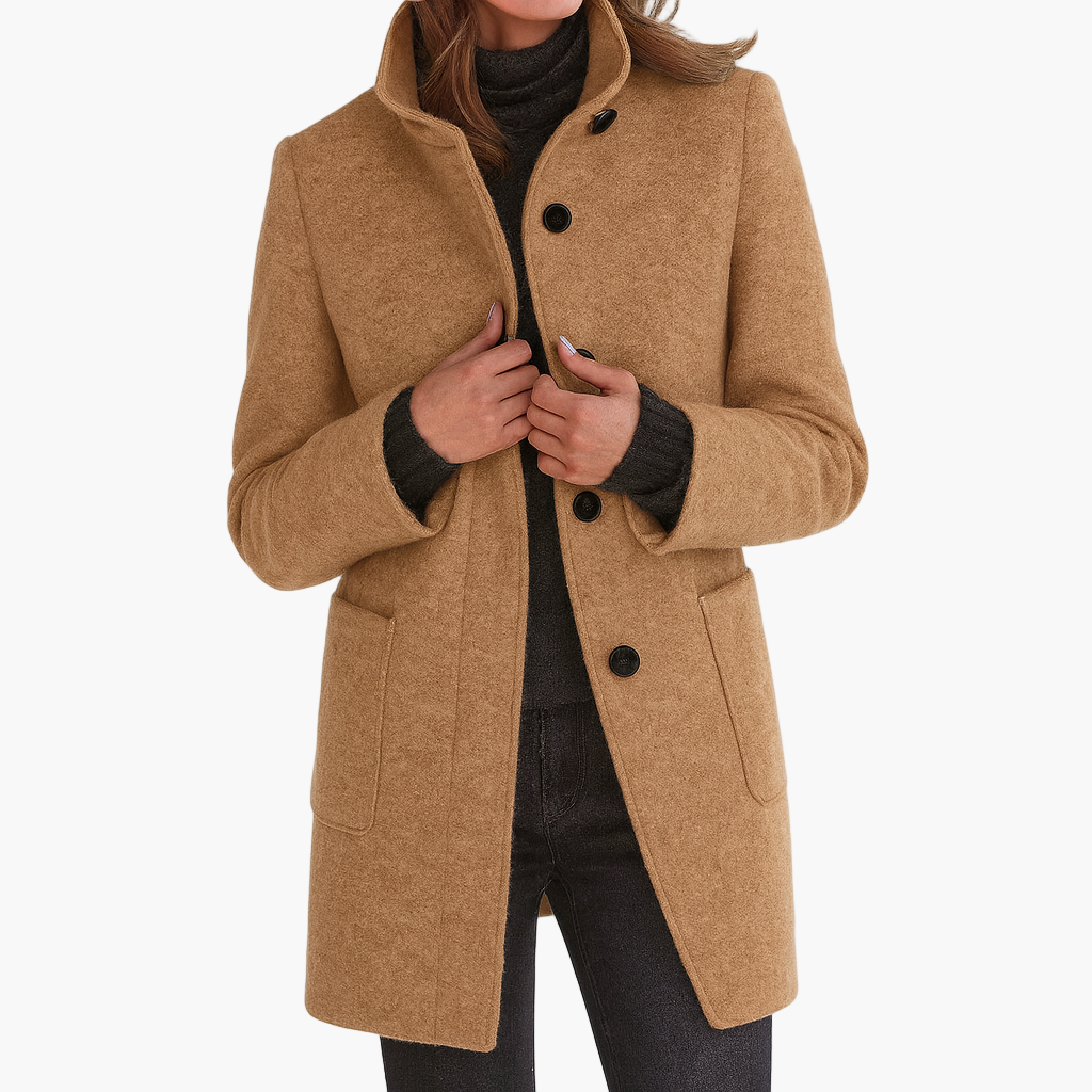 Women's Classic Straight-Cut Winter Coat with High Collar – Elegant Everyday Outerwear