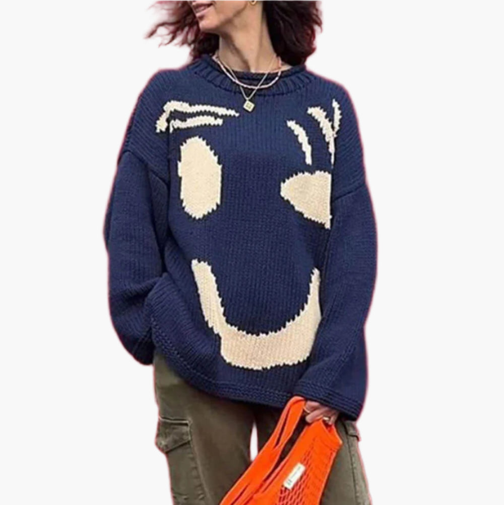 Women's Artistic Graphic Knit Jumper Casual Relaxed Fit Sweater
