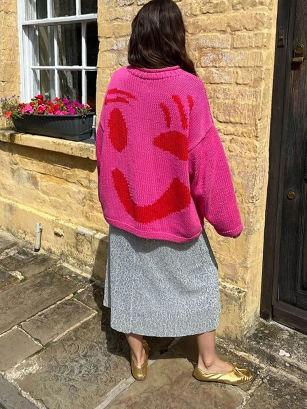 Women's Artistic Graphic Knit Jumper Casual Relaxed Fit Sweater