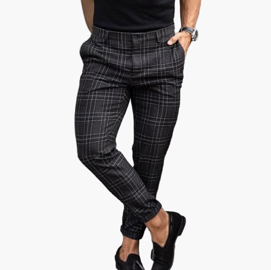 Men's Slim Fit Stretch Checkered Chino Pants – Casual & Business Style