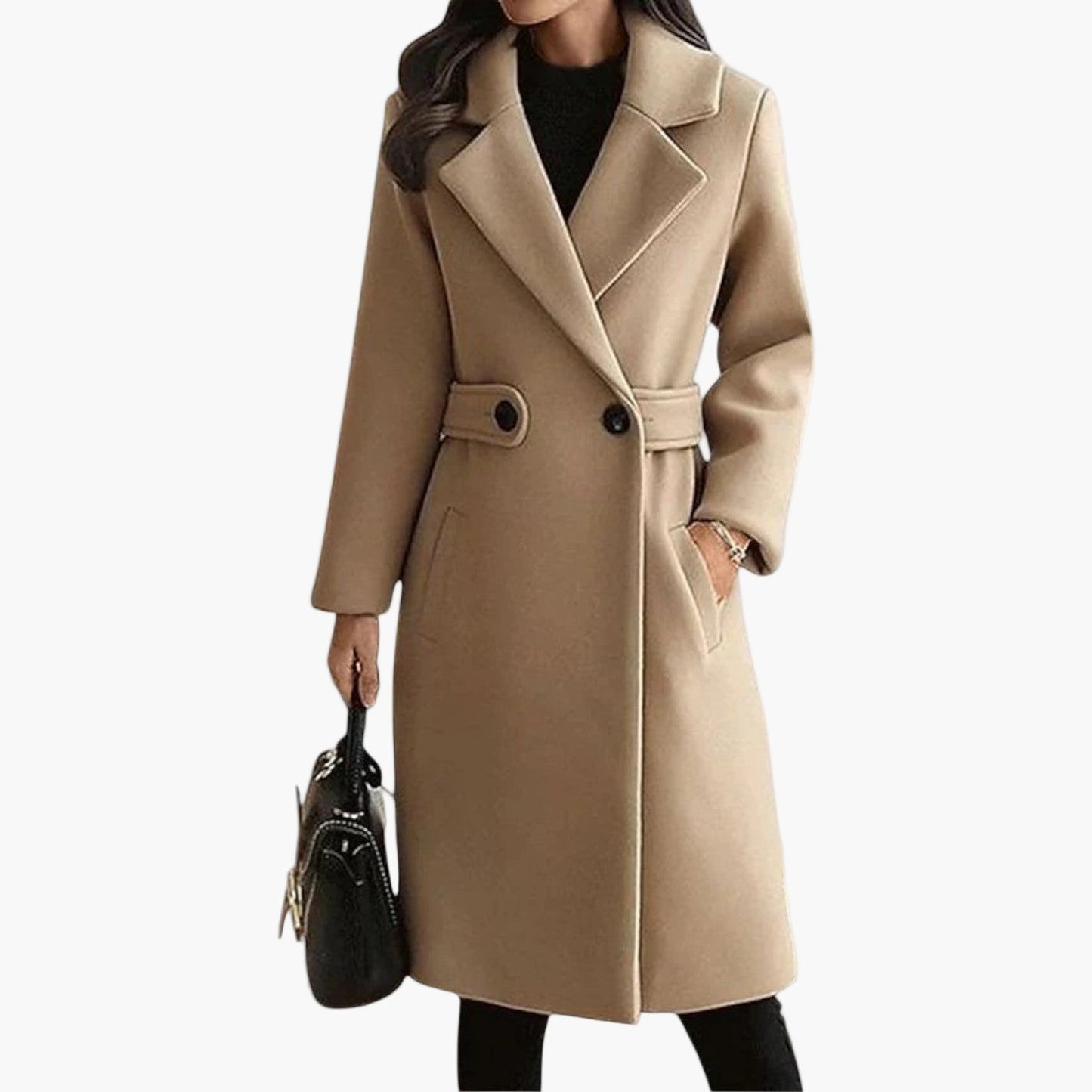 Women's Classic Long Belted Winter Coat – Elegant Tailored Overcoat for Everyday or Business Wear