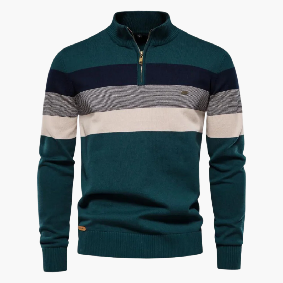 Men's Classic Quarter-Zip Striped Sweater – Versatile Casual Fashion Pullover