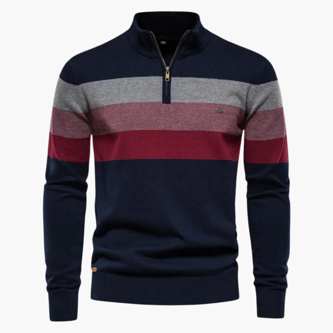 Men's Classic Quarter-Zip Striped Sweater – Versatile Casual Fashion Pullover