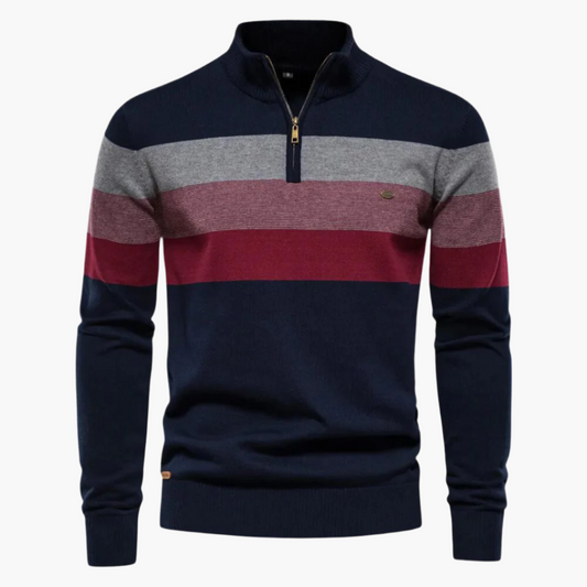 Men's Classic Quarter-Zip Striped Sweater – Versatile Casual Fashion Pullover
