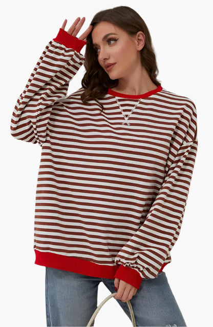 Women's Oversized Striped Relaxed Pullover Sweater for Casual Layering