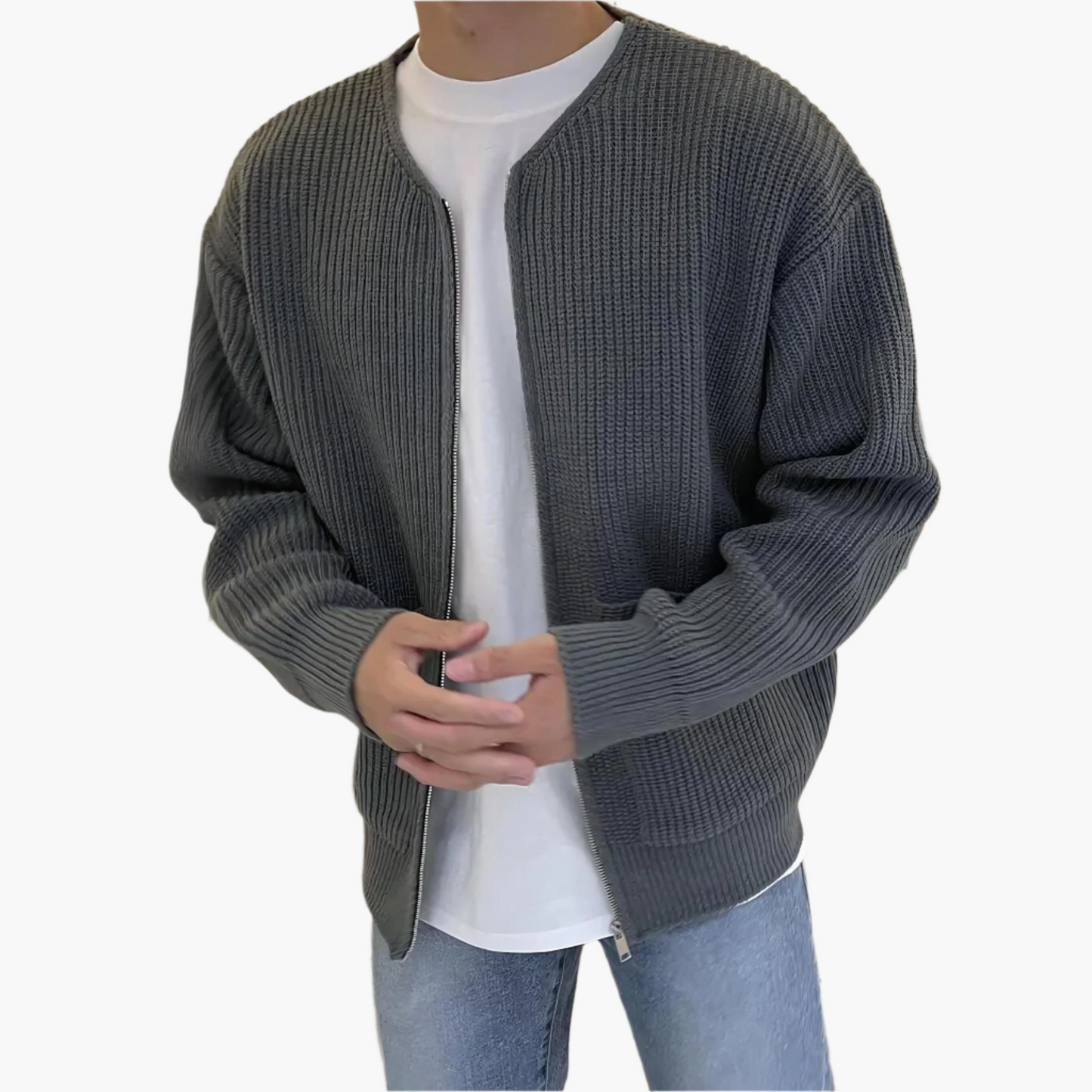 Men's Minimalist Cardigan Zip-Knit Casual Sweater for Everyday Style