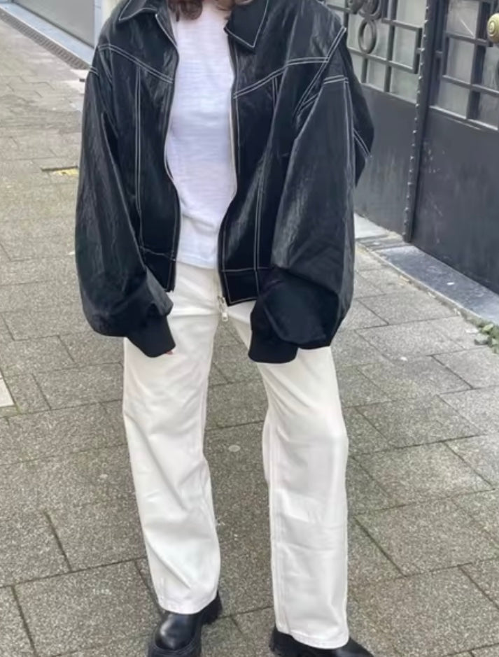 Women's Oversized Bomber Jacket – Trendy Casual Streetwear with Zipper – Relaxed Fit