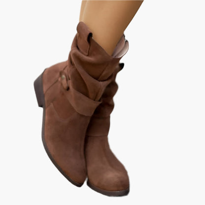 Women's Mid-Calf Slouch Boots with Zipper – Casual Comfort and Style