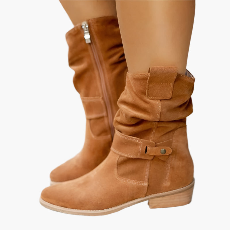 Women's Mid-Calf Slouch Boots with Zipper – Casual Comfort and Style