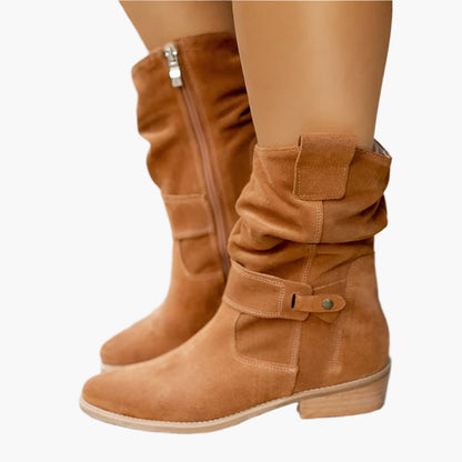 Women's Mid-Calf Slouch Boots with Zipper – Casual Comfort and Style