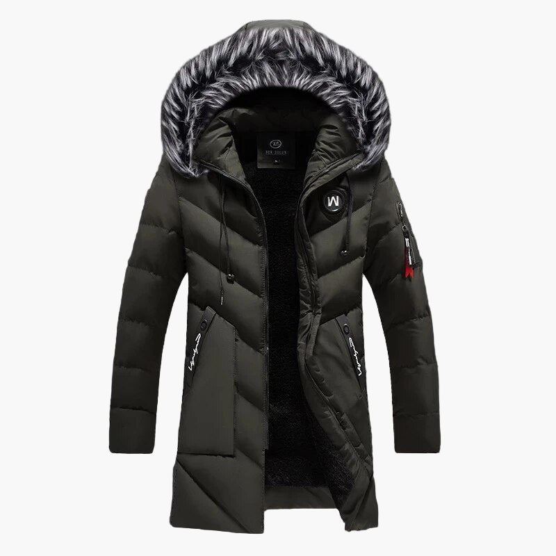 Men's Hooded Parka Winter Coat with Faux Fur Trim - Stylish Warm Outdoor Jacket