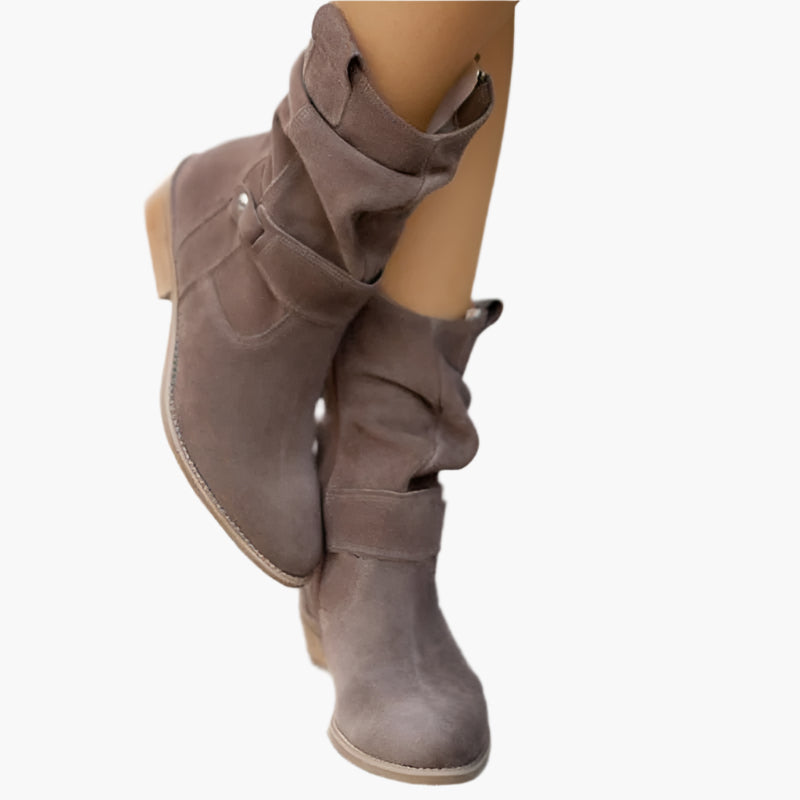 Women's Mid-Calf Slouch Boots with Zipper – Casual Comfort and Style