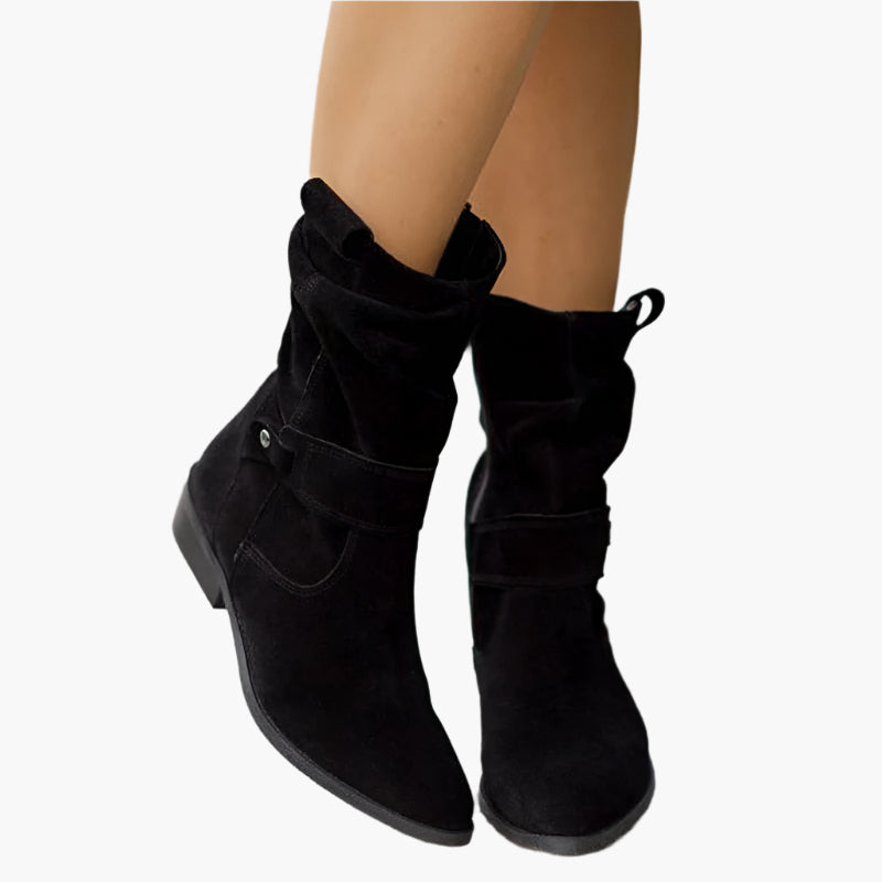 Women's Mid-Calf Slouch Boots with Zipper – Casual Comfort and Style