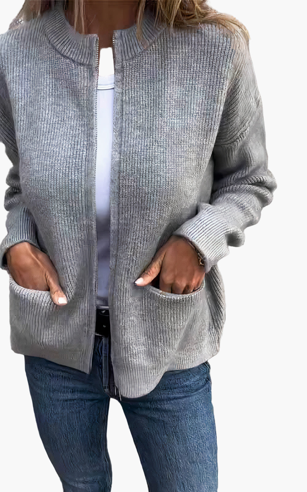 Women's Casual Zip-Up Cardigan Jacket – Stylish Everyday Knitwear