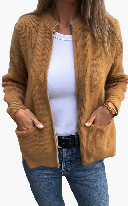 Women's Casual Zip-Up Cardigan Jacket – Stylish Everyday Knitwear