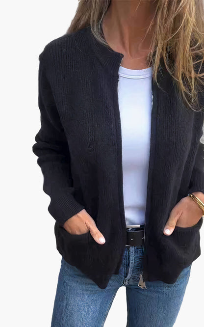 Women's Casual Zip-Up Cardigan Jacket – Stylish Everyday Knitwear