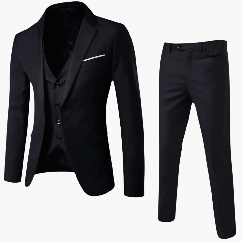 Men's Three-Piece Slim Fit Business Suit with Vest – Formal Wedding & Office Attire