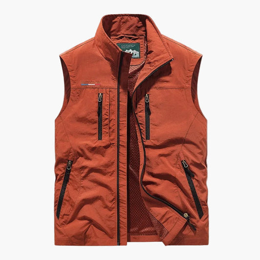 Men's Outdoor Sleeveless Cargo Vest Utility Zip Pockets Travel Hiking Wear