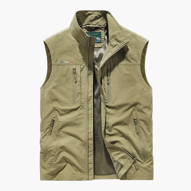 Men's Outdoor Sleeveless Cargo Vest Utility Zip Pockets Travel Hiking Wear