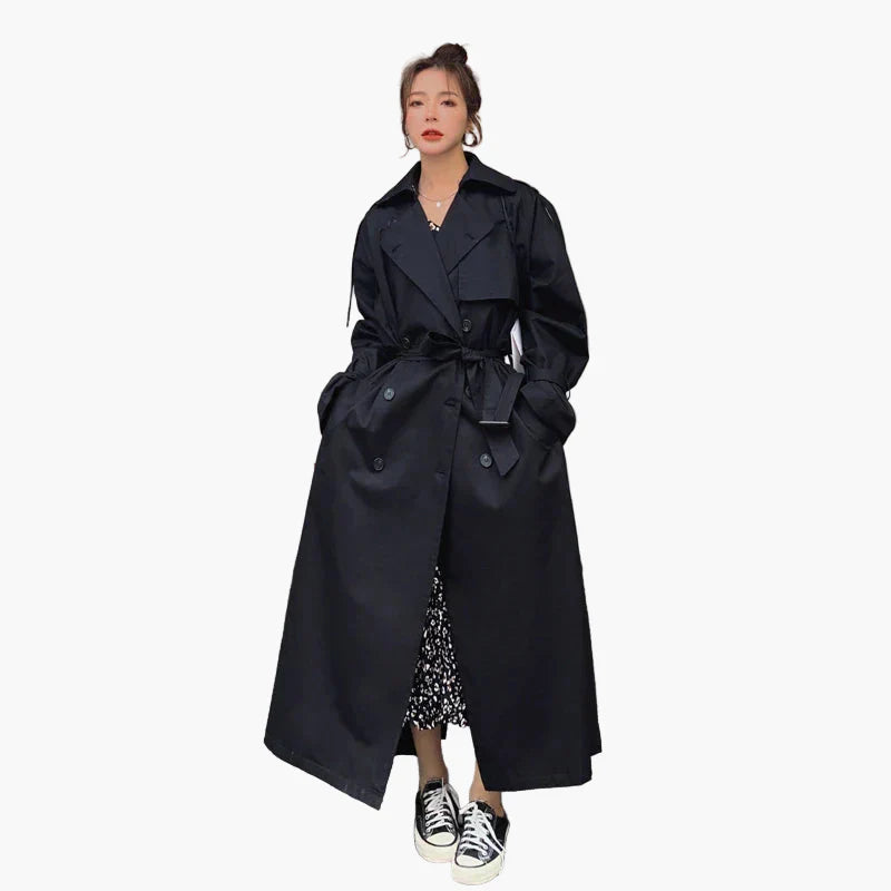 Women's Oversized Trench Coat - Double-Breasted Classic Long Casual Outerwear