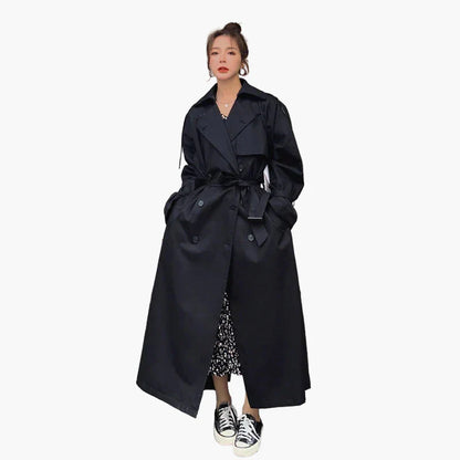 Women's Oversized Trench Coat - Double-Breasted Classic Long Casual Outerwear