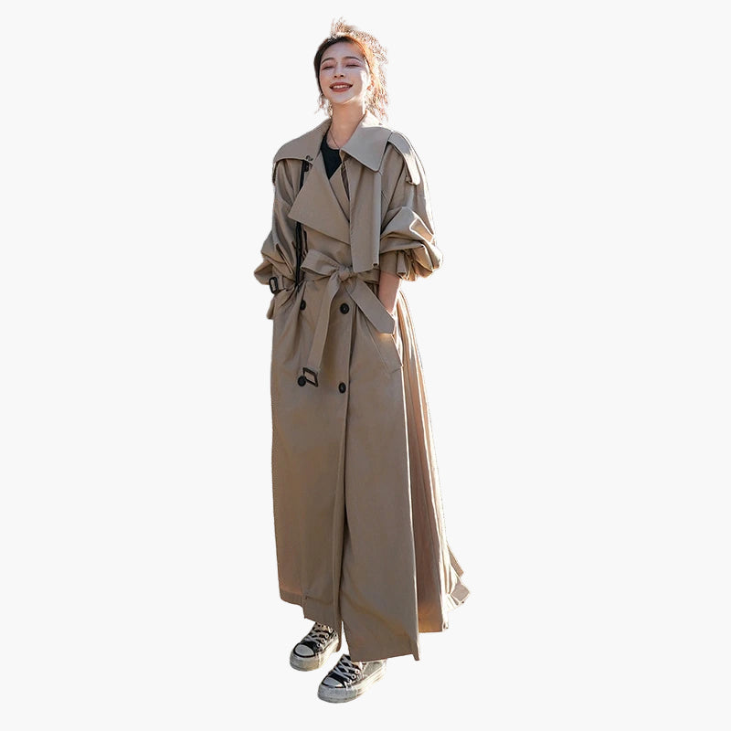 Women's Oversized Trench Coat - Double-Breasted Classic Long Casual Outerwear