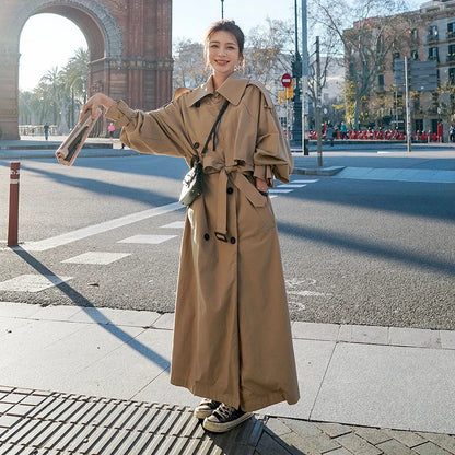 Women's Oversized Trench Coat - Double-Breasted Classic Long Casual Outerwear