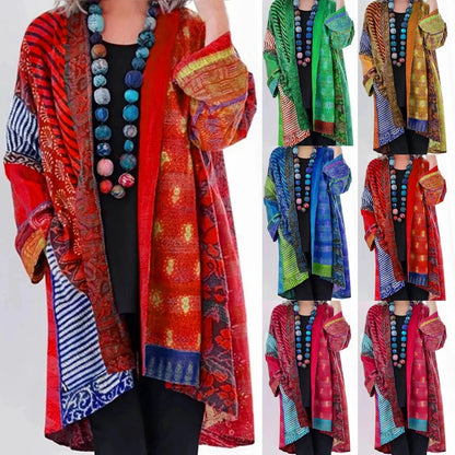 Women's Vintage Oversized Kimono Cardigan – Boho Long Sleeve Casual Outerwear