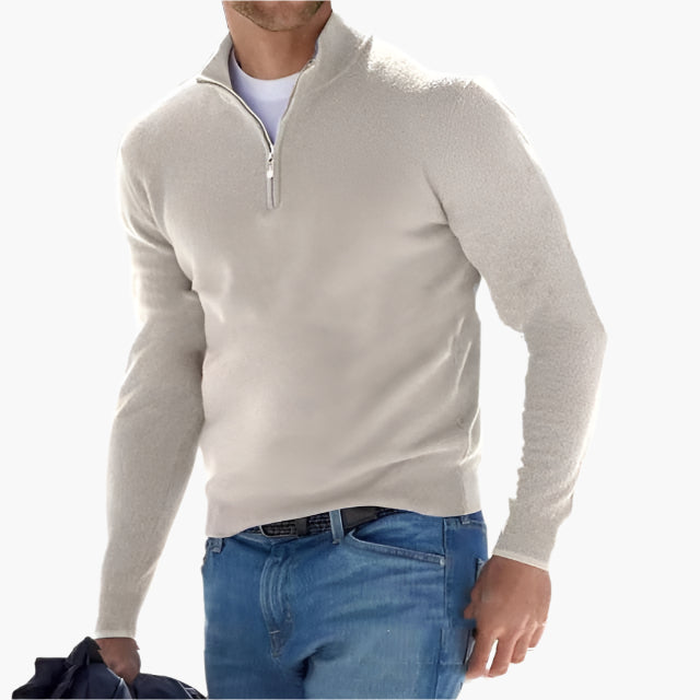 Men's Elegant Quarter-Zip Pullover Sweater for Casual and Smart Looks