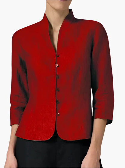 Women's Classic Mandarin Collar Blazer – Elegant Minimalist 3/4 Sleeve Jacket for Professional and Casual Wear