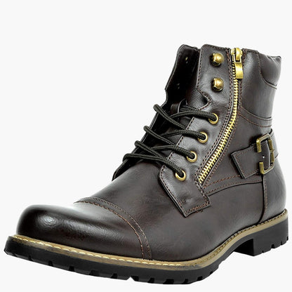 Men's Motorcycle Combat Ankle Boots - Urban Biker Style with Side Zipper and Buckle