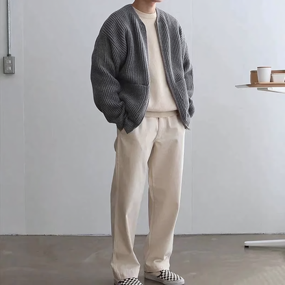 Men's Minimalist Cardigan Zip-Knit Casual Sweater for Everyday Style