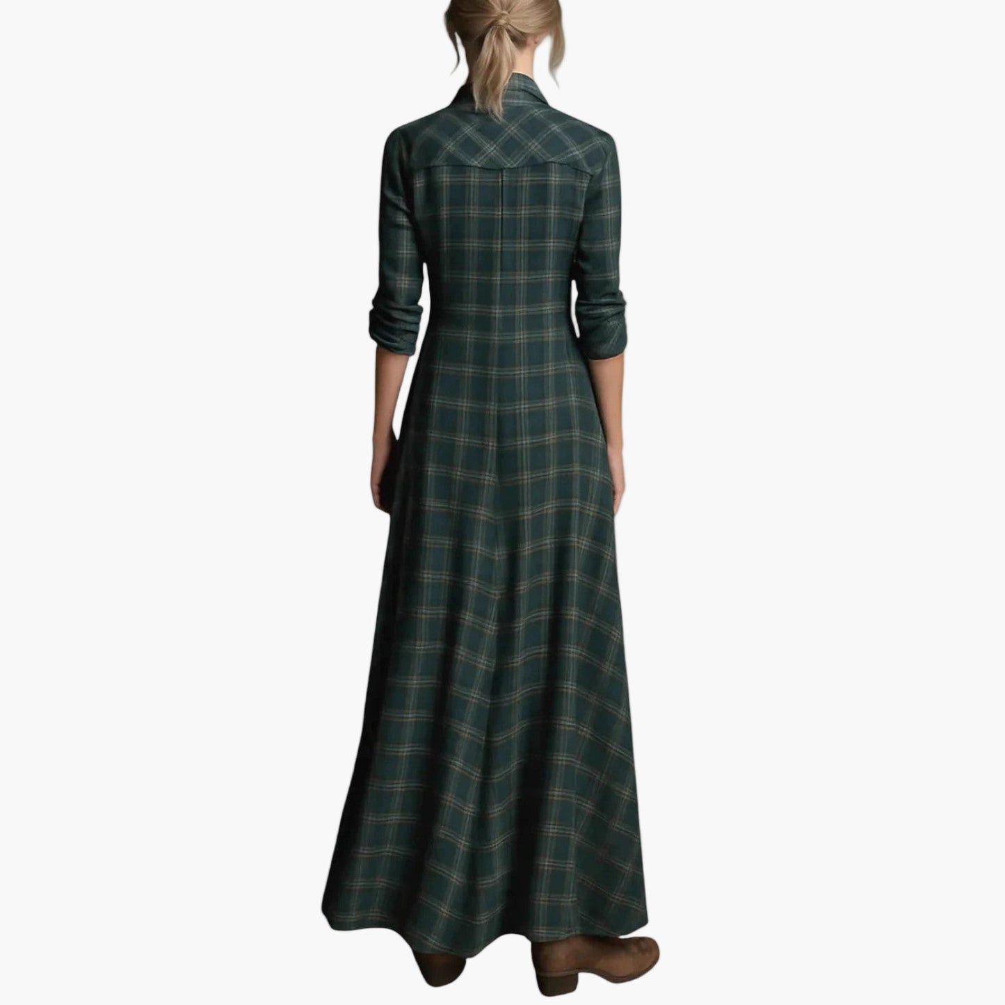 Women's Plaid Button-Down Maxi Shirt Dress Elegant Versatile Style